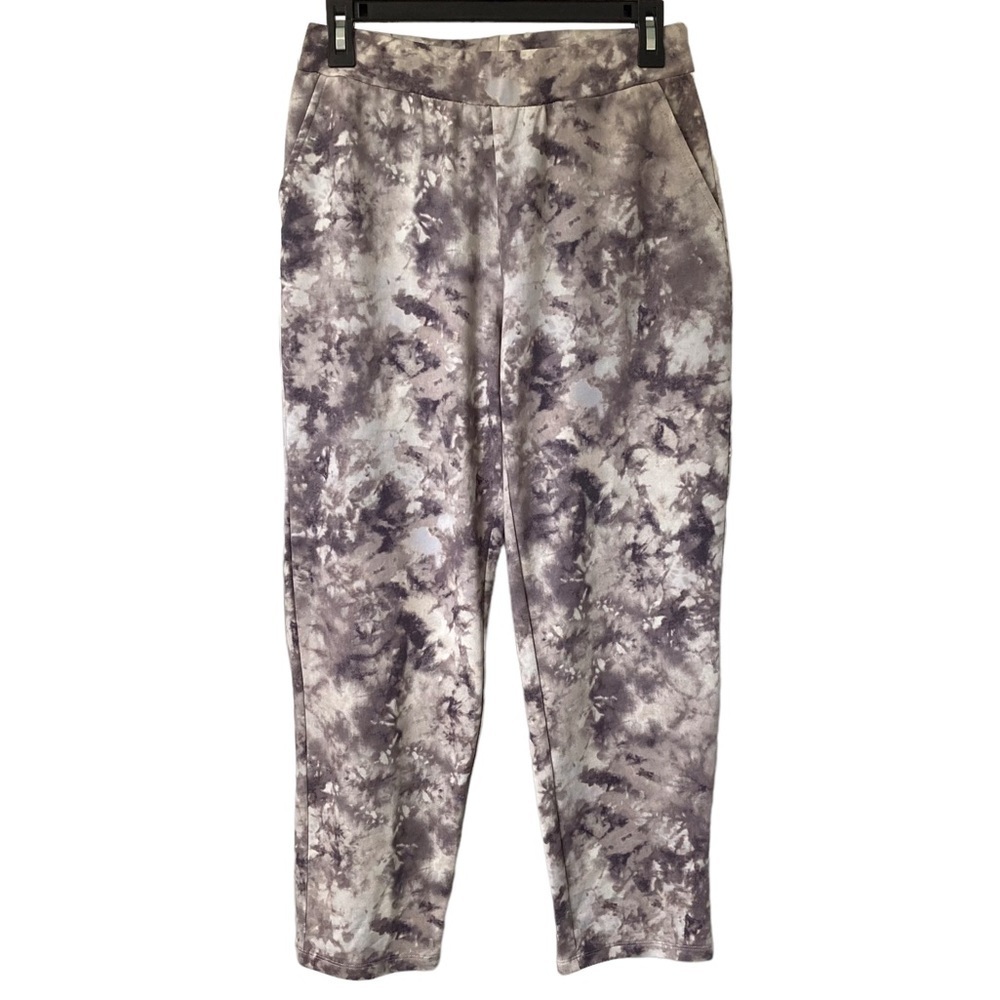 2/$15 LOGO Lounge Lori Goldstein gray and white tie dye sweatpants XS